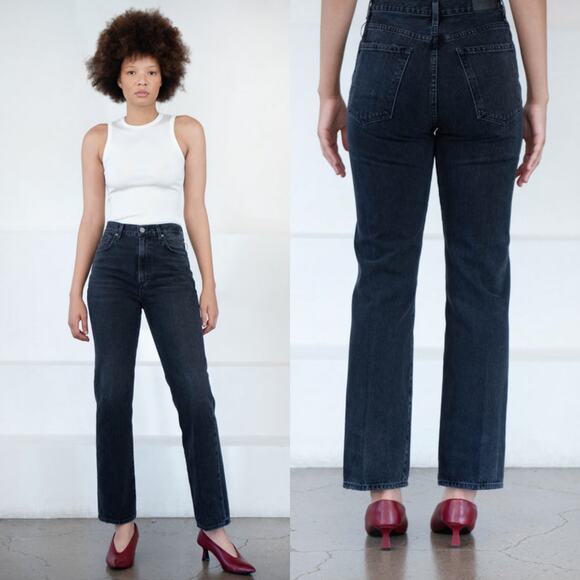 Goldsign Martin Ultra High Rise Jean Studio Black Size 24 NWT $297 Soft Distress - Picture 1 of 5